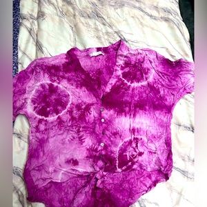 Tie Dye Tie Front Pink button up
